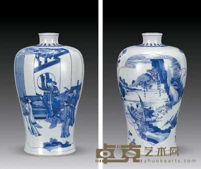 清康熙 青花指日高昇图梅瓶 高23cm